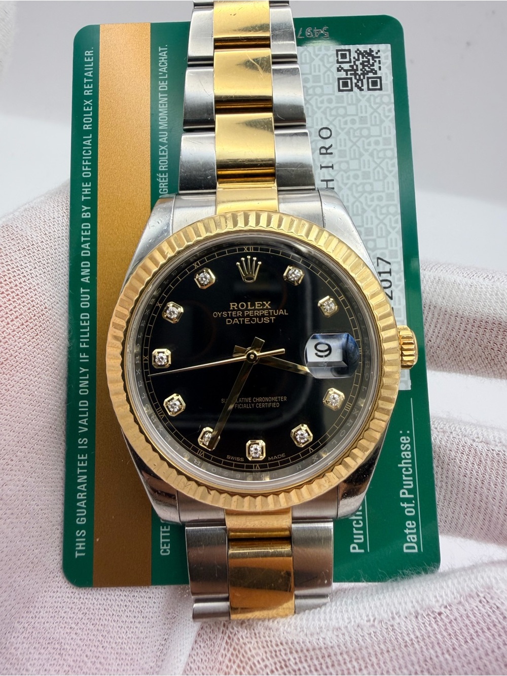 Rolex Two-Tone Gold & Silver Datejust with Black Diamond Dial